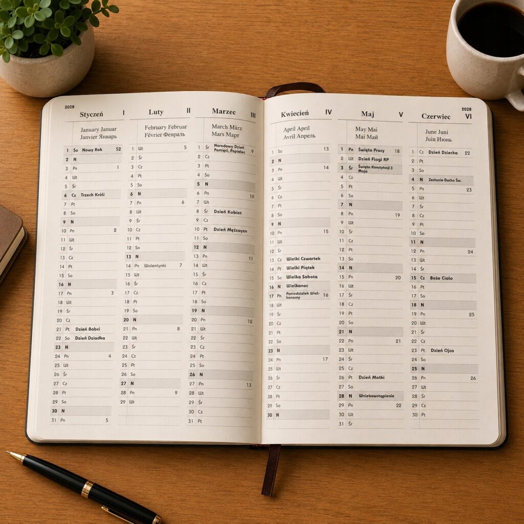 Kalendarz tygodniowy Premium A-4, kolekcja MG fioletowy, wymienny wkład tygodniowy 2027 KTP-16MG/FIO/Z Drops Office Collection