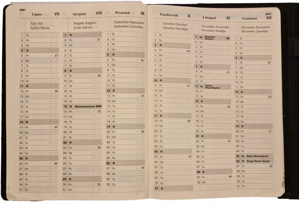 Kalendarz dzienny A-4, kolekcja 33B niebieski, wymienny wkład dzienny 2027 KD-33B-16/NIE/Z Drops Office Collection