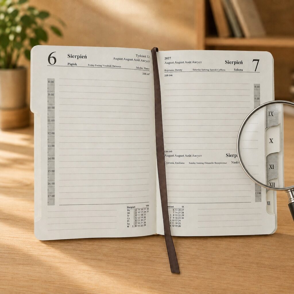 Kalendarz dzienny Premium B-6, kolekcja WB czarny, wymienny wkład dzienny 2027 KDP-40WB/CZA/Z Drops Office Collection