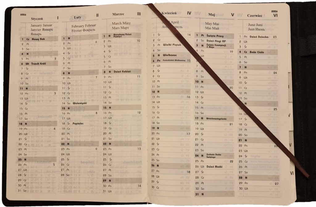 Kalendarz dzienny A-4, kolekcja 33B niebieski, wymienny wkład dzienny 2027 KD-33B-16/NIE/Z Drops Office Collection